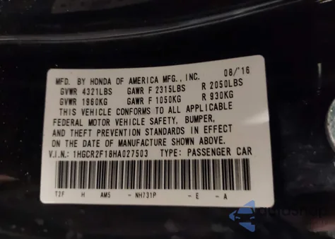 2017 Honda Accord Sport Se from USA, damaged, VIN 1HGCR2F18HA027503